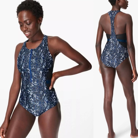 Sweaty Betty Women’s Wave Swimsuit in Blue Snake Print Size Small - Picture 1 of 7